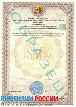 Образец сертификата соответствия (приложение) Усолье-Сибирское Сертификат ISO 13485
